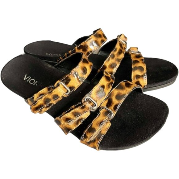 Vionic Vegan Leopard Park Wedge Triple Strap Sandal - 7 WIDE - Picture 4 of 11